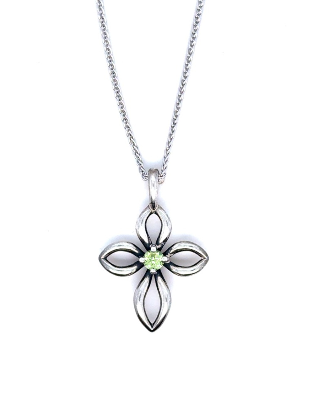 James Avery Floral Cross Pendant Necklace with Peridot Accent